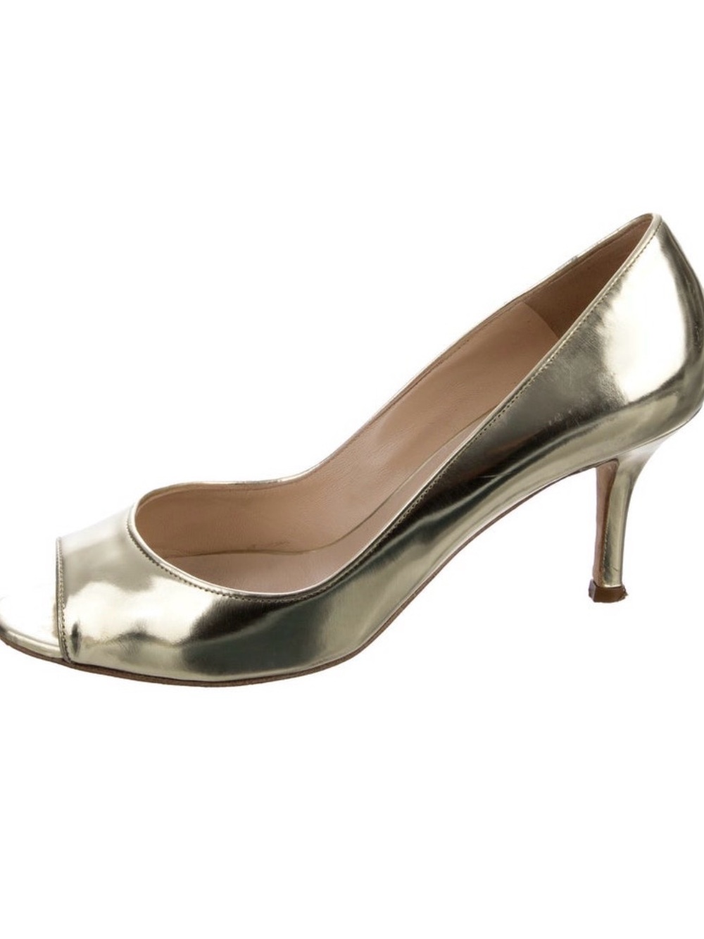 Oscar de la Renta Gold Metallic Peep-Toe Heel